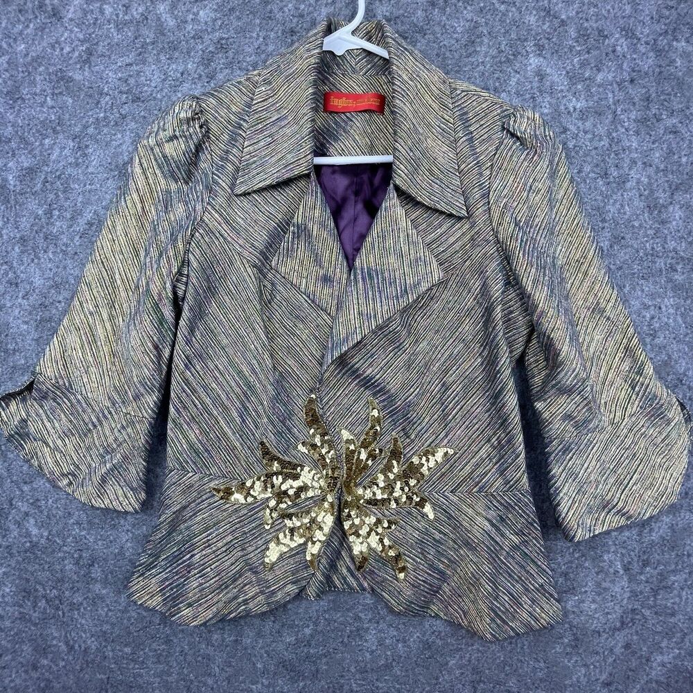 Ingwa Melero Jacket Womens 8 Irredescent Gold Sequins Silk Lurex Blazer Peplum‎